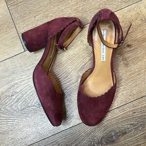 & Other Stories Burgundy Suede Scalloped Maryjane Pump Size 39/8US